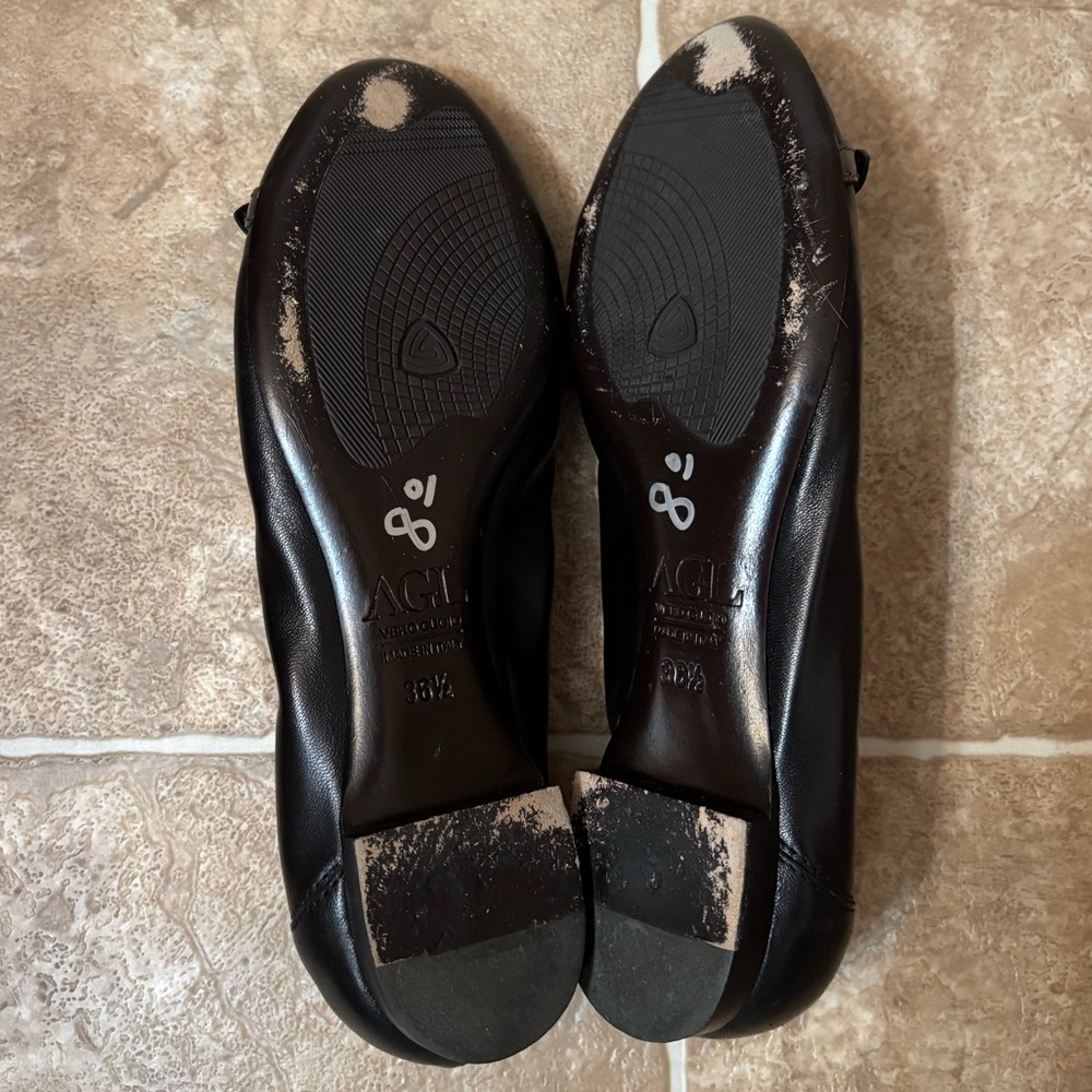 AGL Monika Cap Toe Ballet Black Flat 6.5 US Women’s Leather Made in Italy - Picture 10 of 12